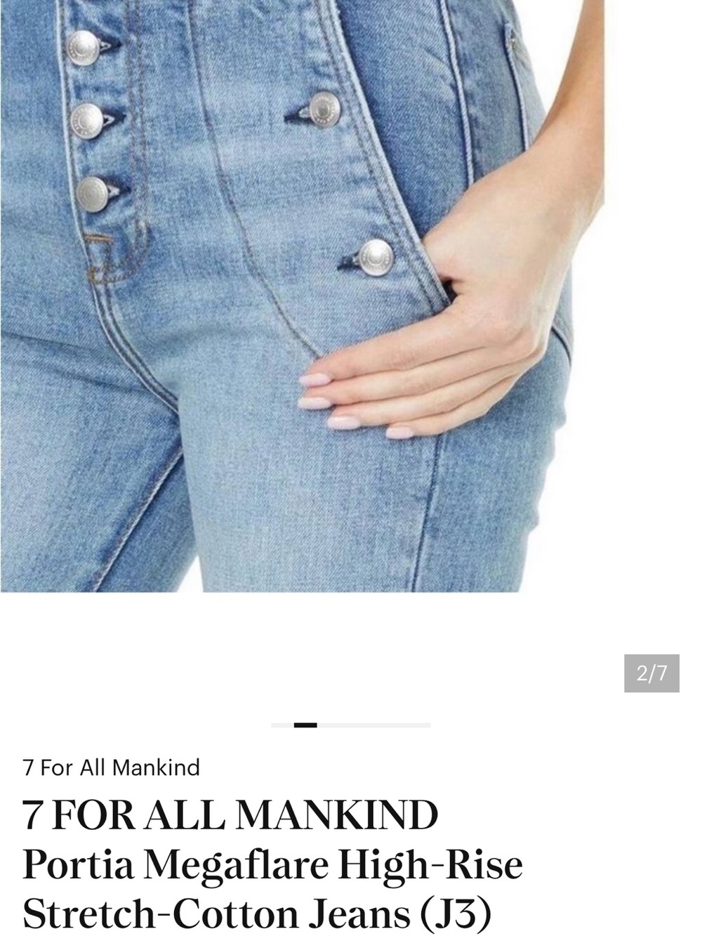 7 For All Mankind Light Blue High-Rise Button Flare Jeans Portia Mega-flare - Picture 3 of 5